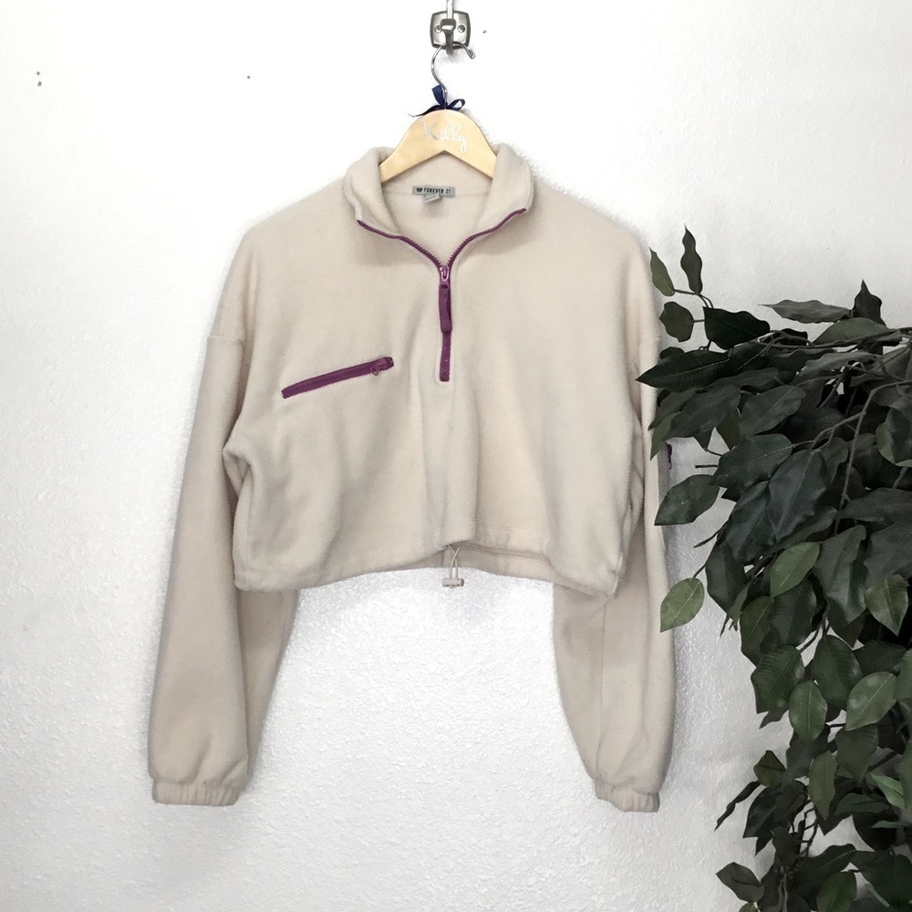 Forever 21 Sherpa Cropped Cream Pullover